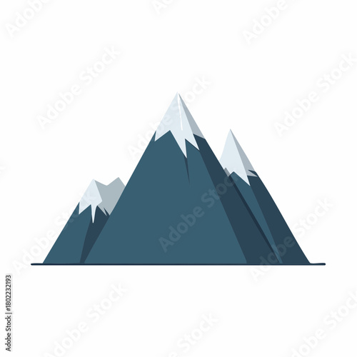 Minimalist mountainscape illustration showcasing stark blue peaks topped with pristine snow caps