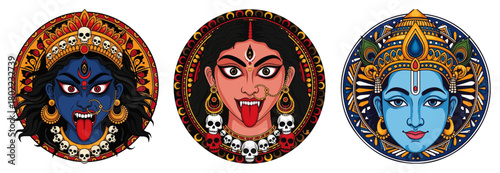 Photos Hindu Gods and Goddesses Face Icon Set