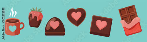 Set of Valentine's Day Chocolate and Cocoa Treats Vector whit background.