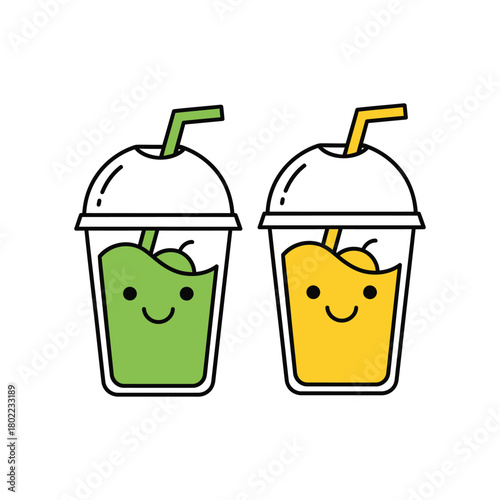 Cute Smiling Green and Yellow Smoothie Drinks Character Duo Vector illustration.eps