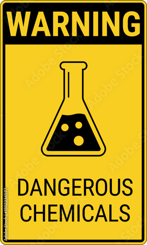 Dangerous Chemicals yellow warning sign. Vector sign for industrial and laboratory signage, training materials, safety documentation