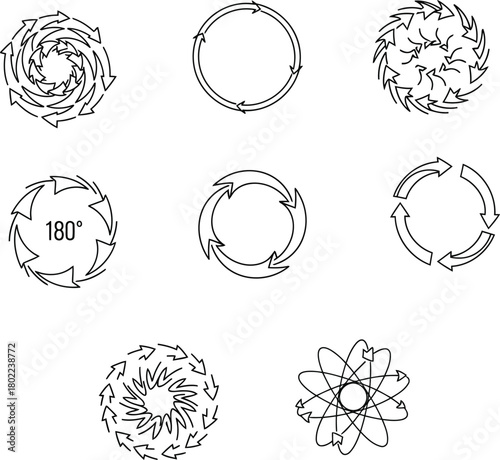 Various circular arrow icons: recycle, refresh, rotation, process, cycle, flow