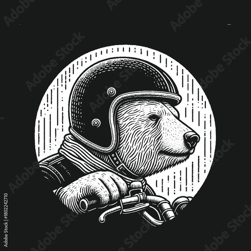 Biker Bear Portrait: A Motorcycle Enthusiasts Illustration.