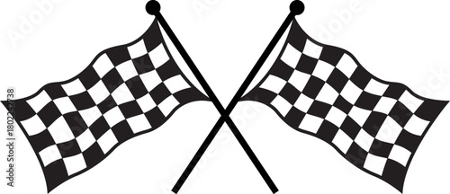 Crossed checkered race flags representing motorsport finish line for car rally Finish line symbol for motorsport and auto race Vector graphic illustration