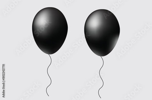 Elegant pair of dark black celebration balloons with flowing strings, perfect for sophisticated event designs on a Transparent Background