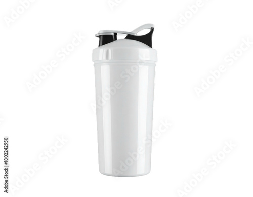 White protein shaker bottle for fitness isolated on transparent background