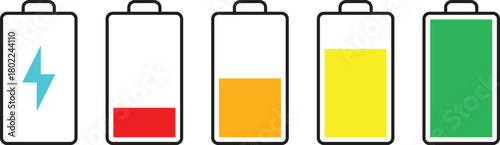 Battery Level Indicator Vector Set: Charge Status, Full to Low