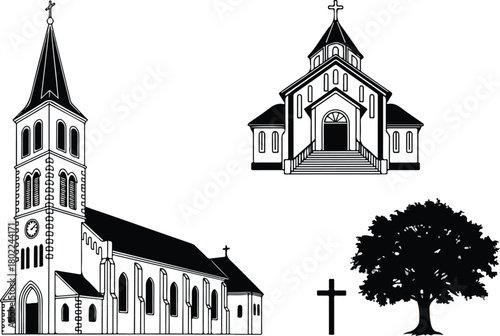 Collection of Classic Church  Tower Silhouettes 