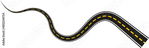Curved Road Vector with Yellow Dashed Centerline for Travel Themes