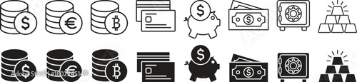 Finance Icons Set: Currency, Banking, Savings, Crypto, Wealth