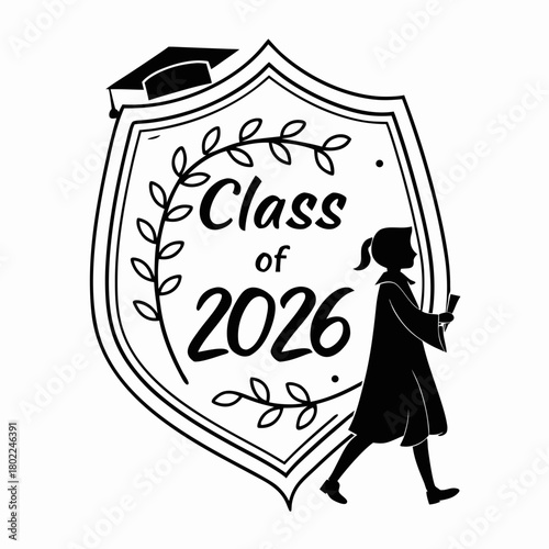 Charming class of 2026 graduation design isolated on featuring a graduate silhouette and laurel wreath, perfect for graduation announcements and keepsakes