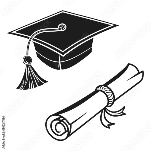 Graduation cap and diploma isolated on symbol of education, academic success, and achievement represents the culmination of hard work and dedication