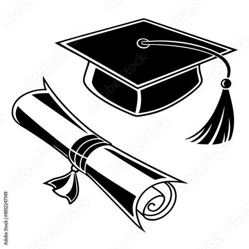 Graduation cap and diploma isolated on symbol of academic achievement and the culmination of hard work represents the pursuit of knowledge and success