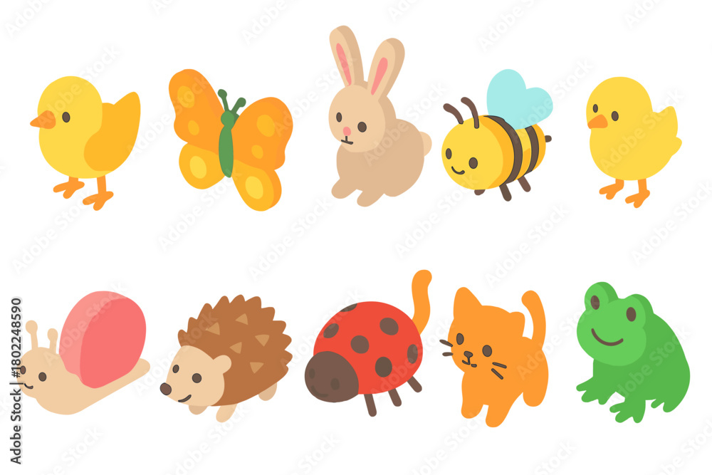 Naklejka premium Animal icon set in 3d style. Cute animal, wildlife, cartoon icons 3d collection