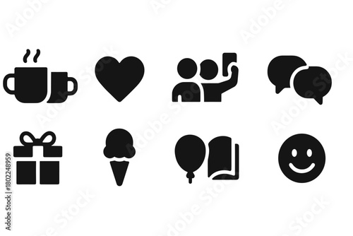 Social media, communication solid icon set. Essential icons for networking, messaging