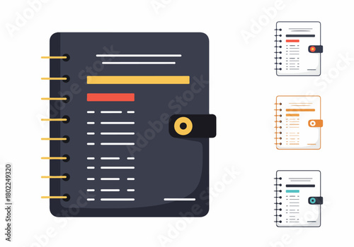 Modern Flat Design Vector Illustration of Spiral Notebooks or Planners Set. Organizer, Diary, Journal, and Schedule Icons for Business and Education.