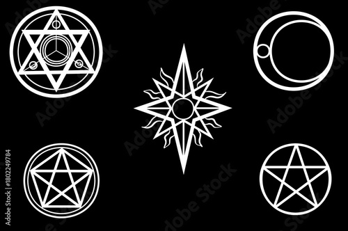 Set of occult symbols on a black background