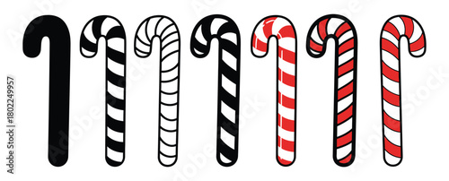 Assorted Candy Canes Rows Patterned and Striped Holiday Treats on White Background