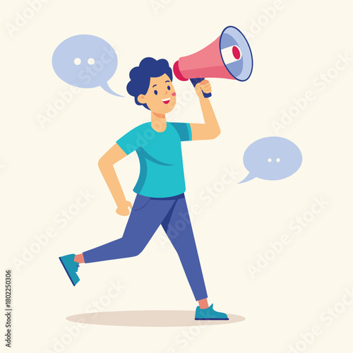 Dynamic vector illustration of a person expressing strong emotion with a loud vocalization and energetic gestures