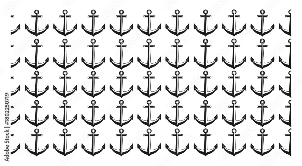 Fototapeta premium Black Anchor Seamless Pattern, Nautical Theme, Repetitive on White Background