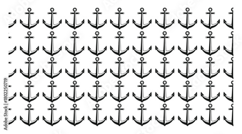 Black Anchor Seamless Pattern, Nautical Theme, Repetitive on White Background