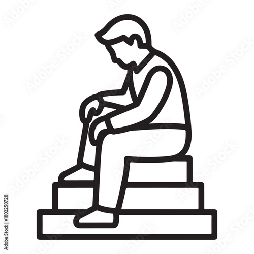 Man Sitting Down On Steps Icon Outline Vector stairs