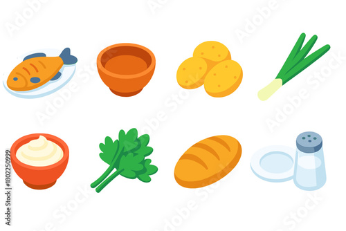 Cooking, ingredients flat icon set. Kitchen, recipe, culinary tools flat collection
