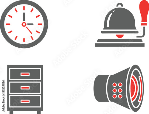 School Administration Icons Clock Bell Filing Cabinet Intercom