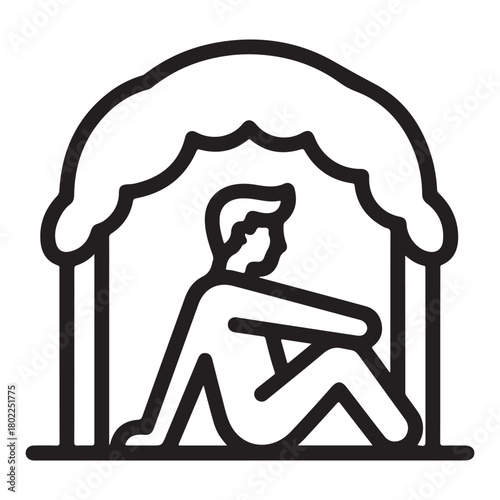 Person sitting inside a dome structure icon on a white background shelter