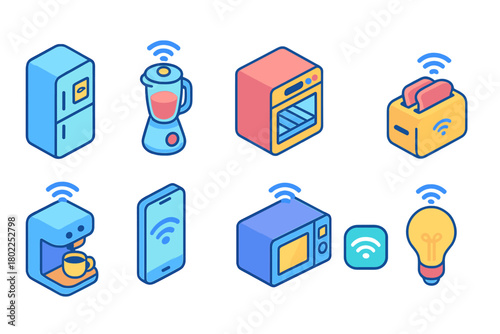 Smart home devices 3d icon set. Kitchen technology, appliances, gadgets graphics