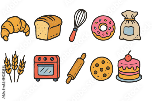 Bakery, pastry flat icon set. Baking, confectionery icons flat collection