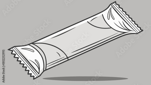 Illustration of a single wrapped snack bar with a gray background and a small shadow beneath it