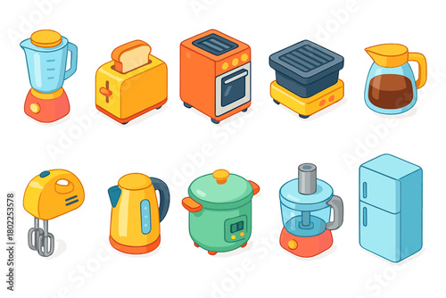 Kitchen appliances icon set. Household, cooking, electric devices in 3d style