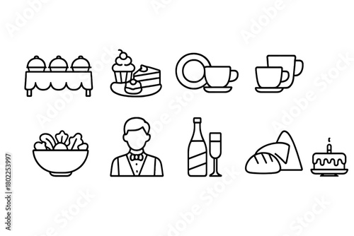 Catering and food linear icon set for restaurants, chefs, and event planners