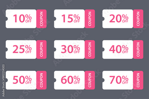 Set of discount coupon ticket. Various coupon promotion illustration. Shopping Discounts.