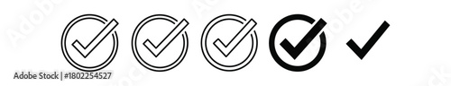 Check Mark Icons Variety, Outline and Solid Style, Symbol of Approval, Transparent