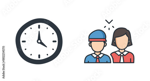Minimalist office characters with clock icon for time management concepts