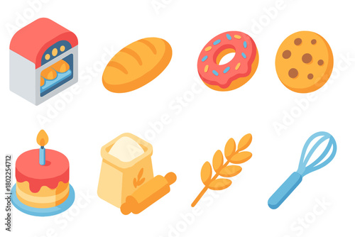 Baking, cooking 3d icon set. Kitchen tools and ingredients colorful collection.