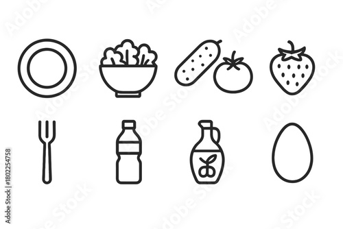 Food and drink line icon set. Minimalist beverage and snack collection