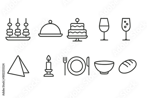 Dining, food line icon set. Restaurant, meal, cuisine collection for menus.