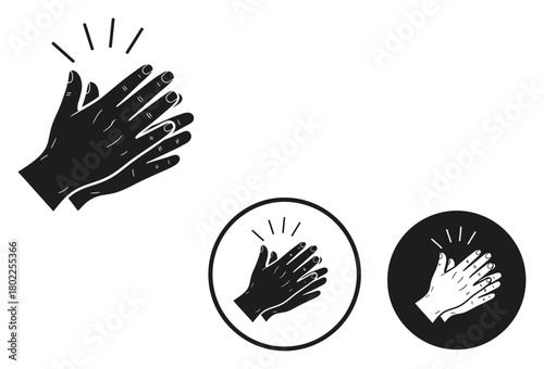 Clapping Hands Icon Set with Style and Simple Design Elements on White