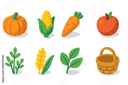 Agriculture and harvest 3d icon set. Farming, vegetables, and crops icons collection