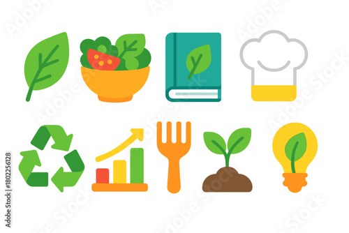 Sustainable living flat icon set. Eco-friendly lifestyle and green energy icons collection