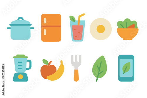 Kitchen, cooking flat icon set. Food preparation and meal icons flat collection