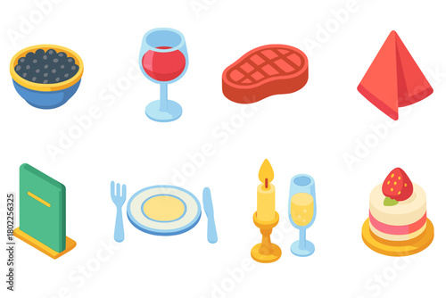 Restaurant and dining 3d icon set. Gourmet, culinary icons collection