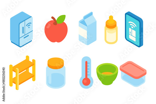 Smart home and kitchen 3d icon set. Technology, food, and appliance icons collection