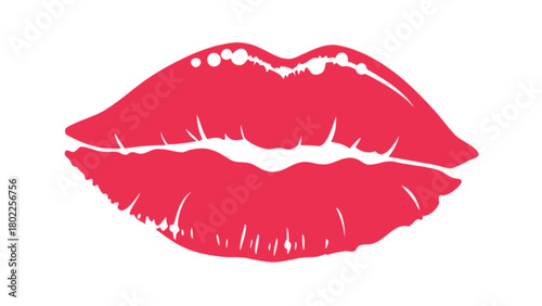 Illustration of a red lipstick kiss mark with glossy highlights on a white background design element
