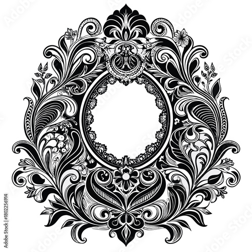 Intricate Black and White Floral Design for Art intricate black