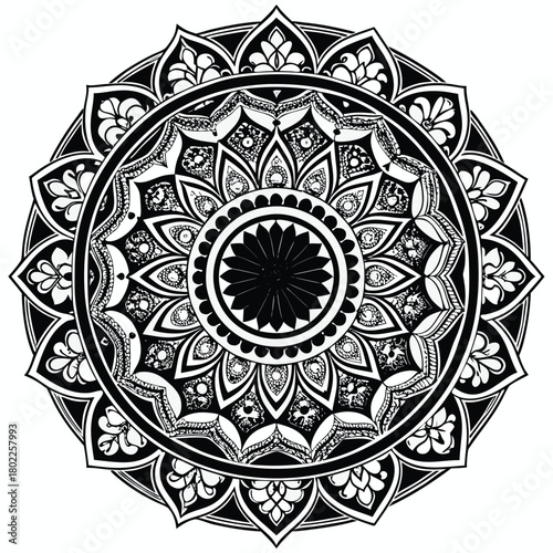 Intricate Black and White Mandala Design for Relaxation intricate black
