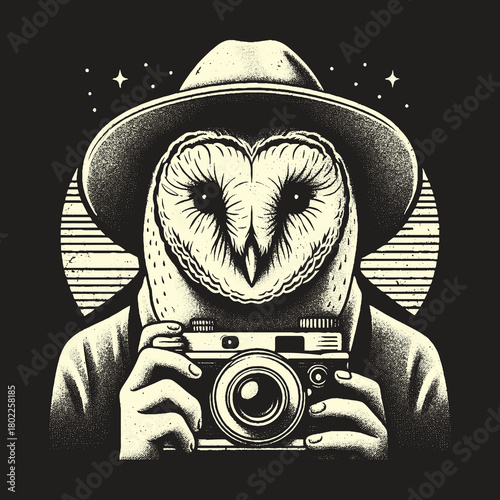 Owl Photographer Captures the Night: A Unique Artistic Illustration.